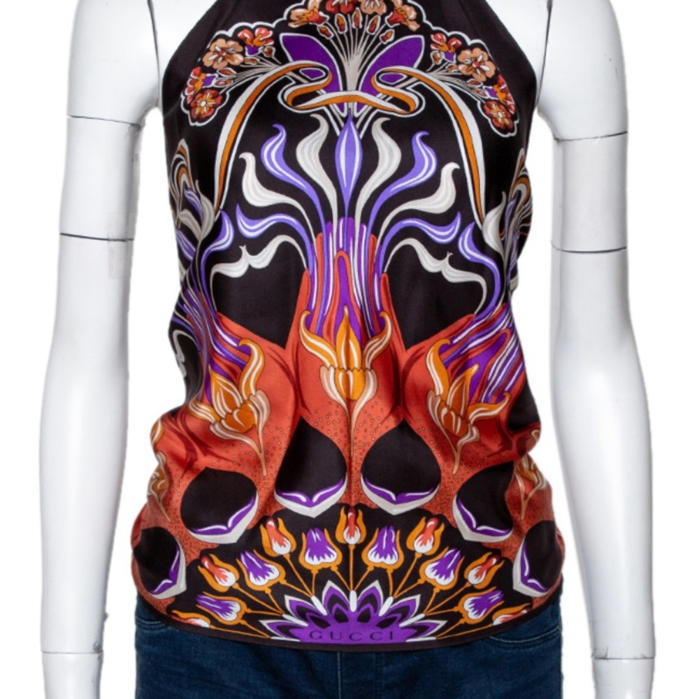 Gucci halter silk scarf top